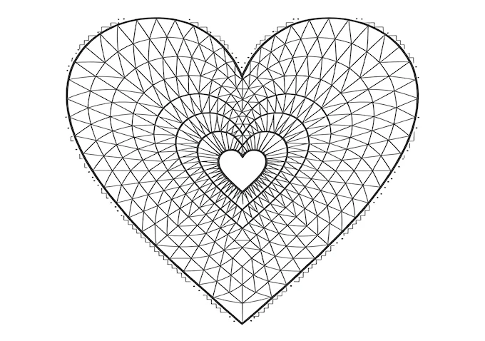 Heart-shaped design with diamond patterns coloring page