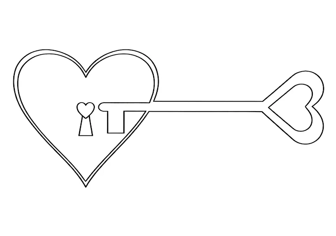 Heart-shaped logo with directional arrow coloring page