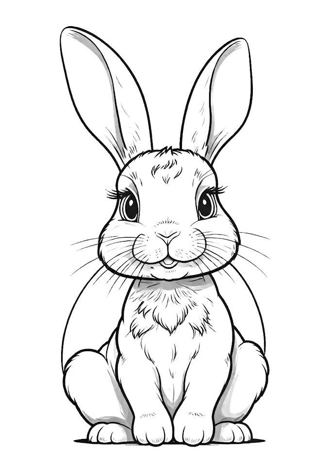 Close-Up of Adorable Bunny Rabbit Pencil Drawing Coloring Page