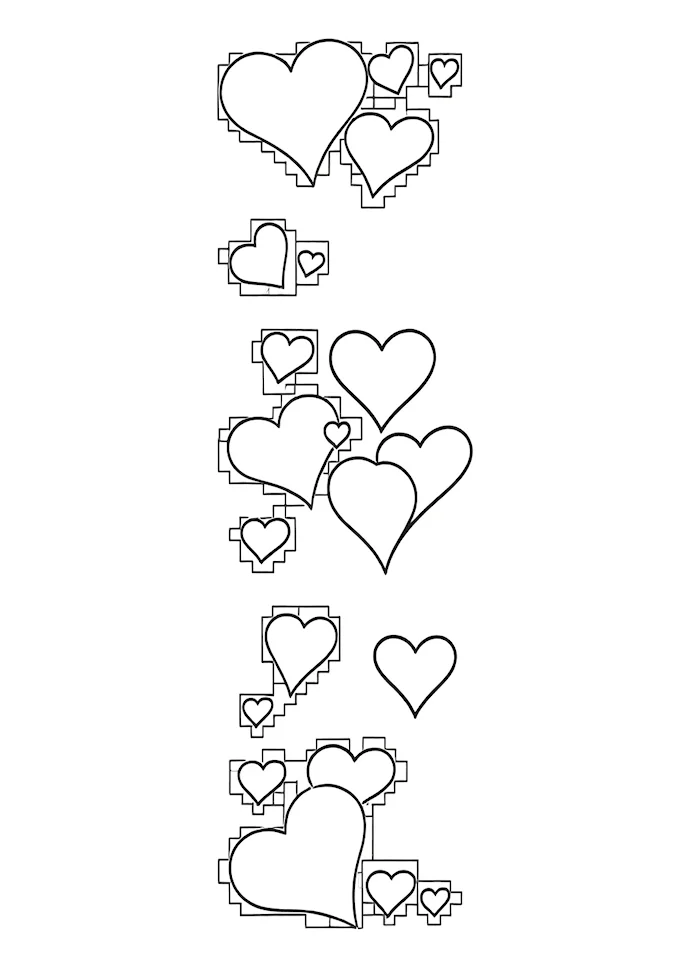 Hearts with shades and depth coloring page