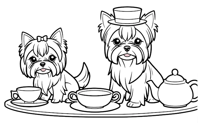 Two dogs at tea table