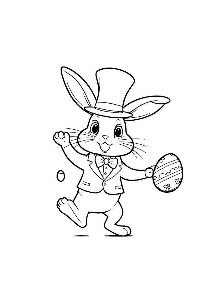 Cartoon Bunny in Easter Outfit with Eggs Image