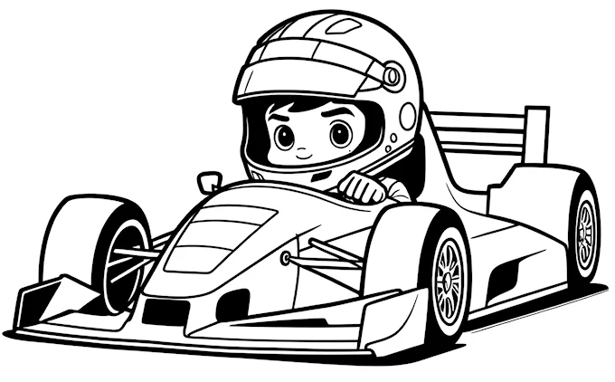 Cartoon race car with driver and helmet