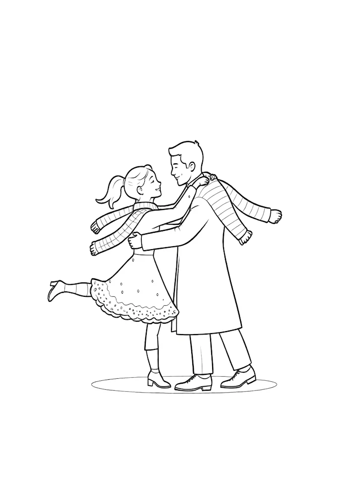 Dancing couple in winter or prom night scene coloring page