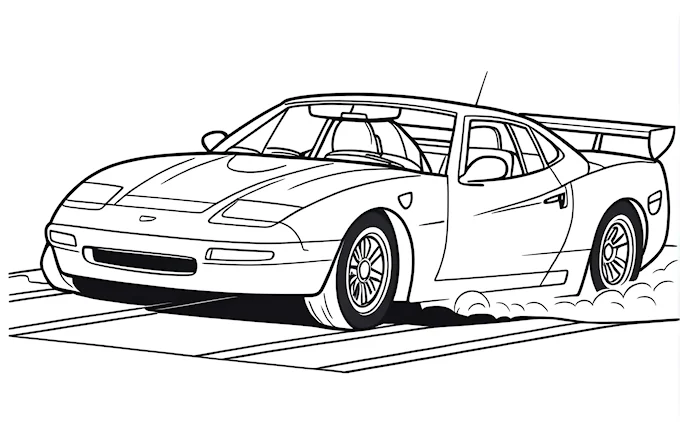 Car driving on road, multi-purpose coloring page