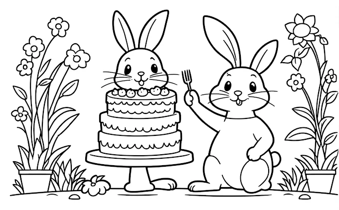 Rabbit and cake with flowers