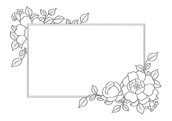 Elegant frame with pink flower decorations coloring page