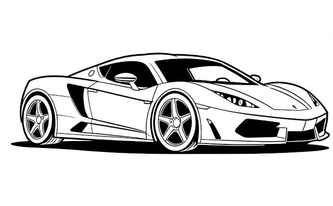 Sports car drawing with front wheel rim facing camera