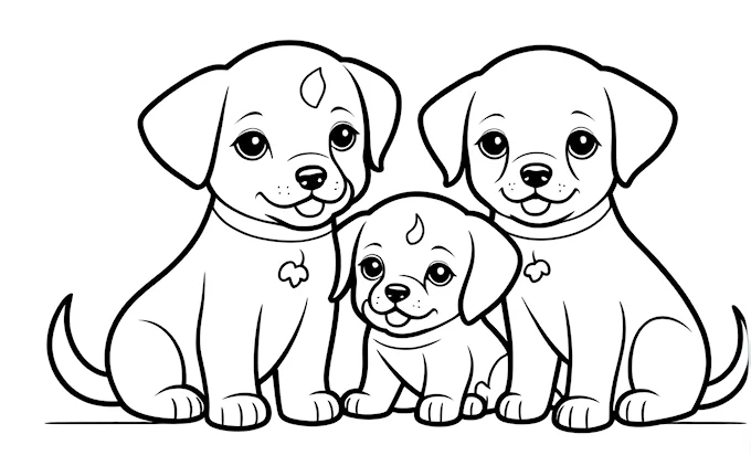 Three puppies with black outline