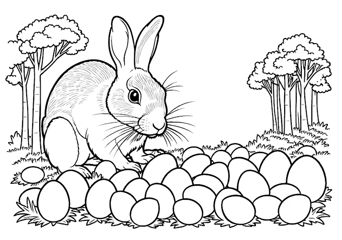 Rabbit or Squirrel Near Eggs Woodland Scene
