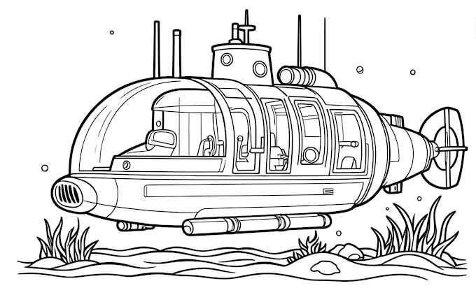 Submarines in water with fish