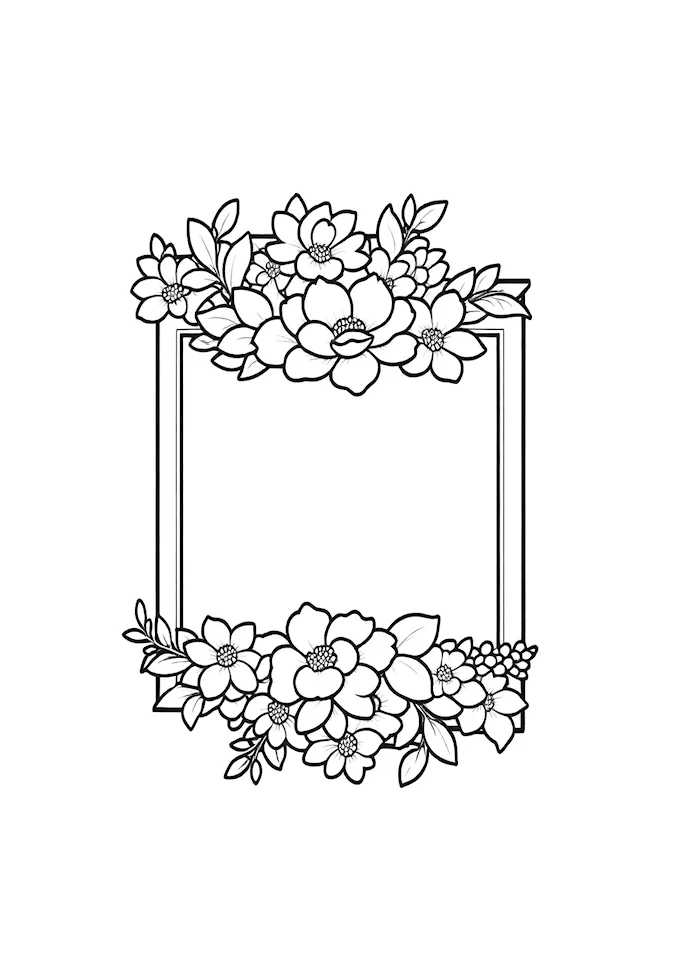 Empty picture frame with floral border coloring page