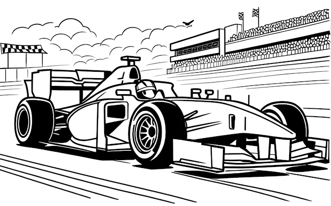 Race car on track coloring page