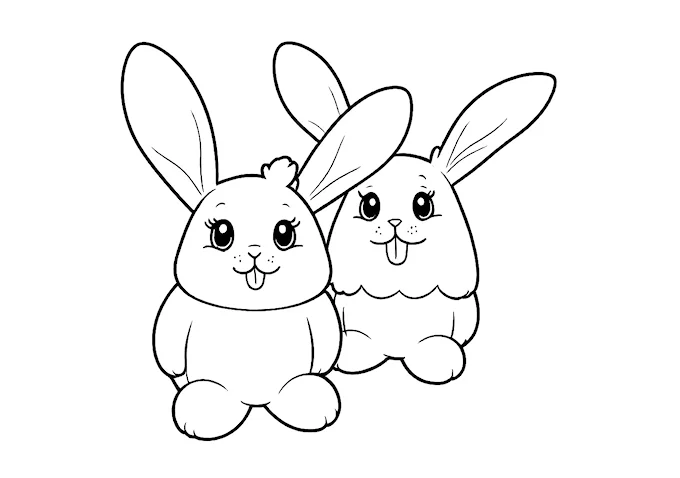 Playful stuffed bunnies with smiles on dark background