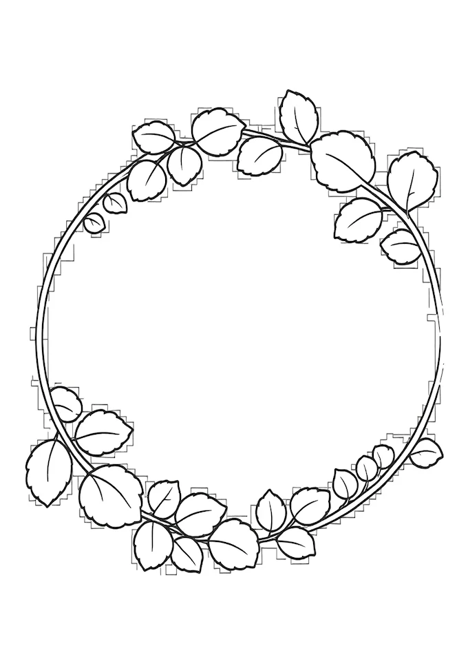 Leaves arranged around an empty circle coloring page