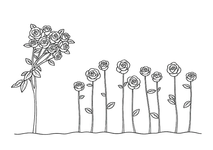 Detailed rose garden sketch coloring page