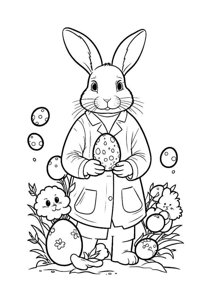 Artistic Rabbit with Eggs in Overcoat Illustration