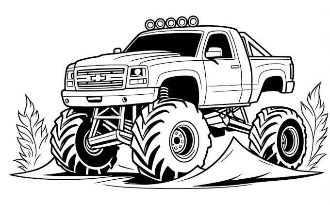 Monster truck with big wheels on white background