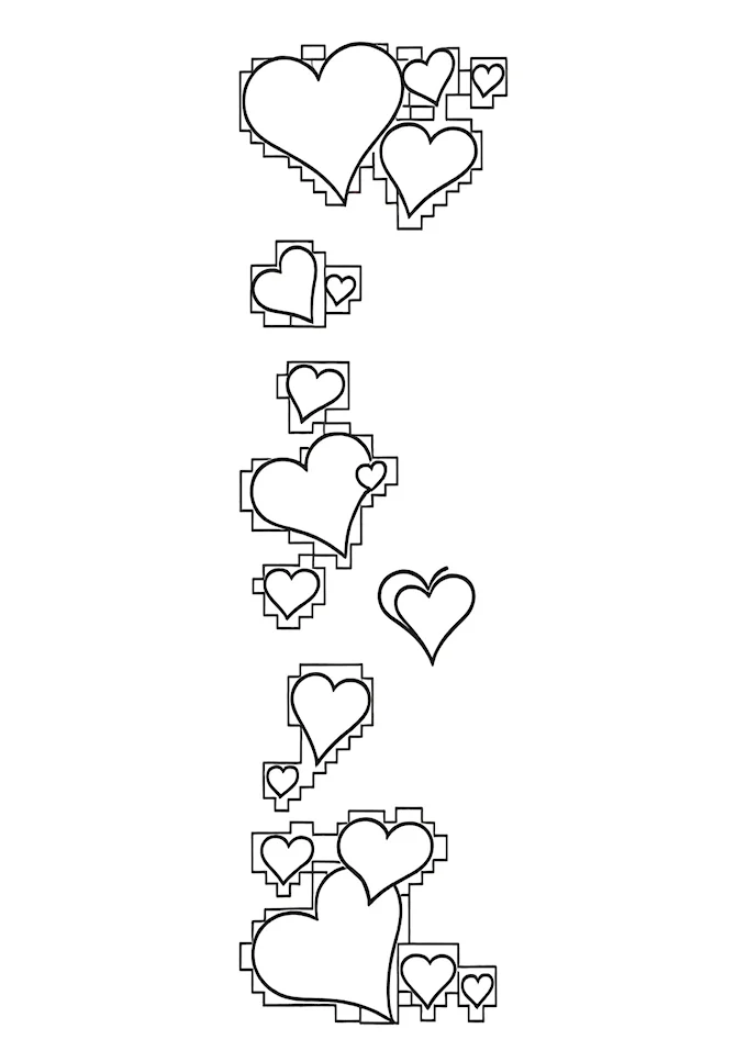 Monochromatic hearts with depth coloring page