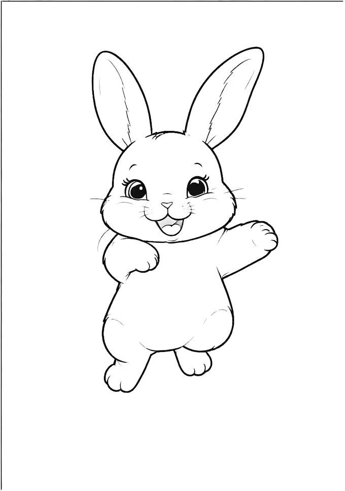 Smiling White Rabbit with Floppy Ears Against Black Background Coloring Page