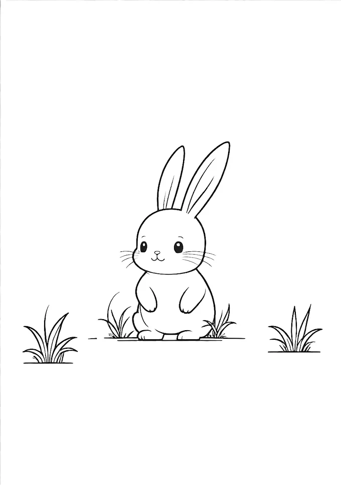 Cartoon Bunny Rabbit in Prayerful Pose Coloring Page
