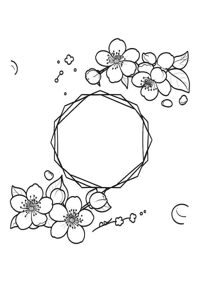 Springtime cherry blossoms drawing coloring page