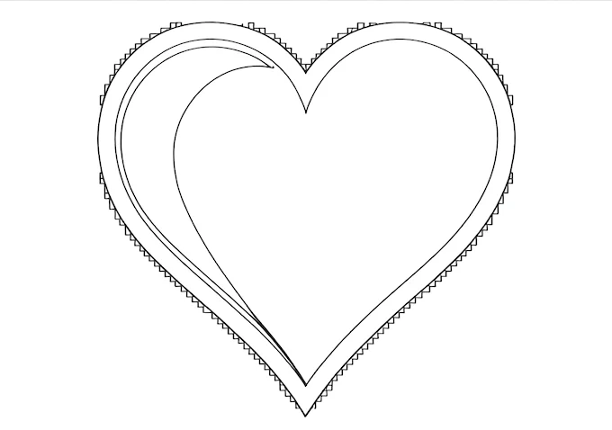 Intricate heart with scattered objects coloring page