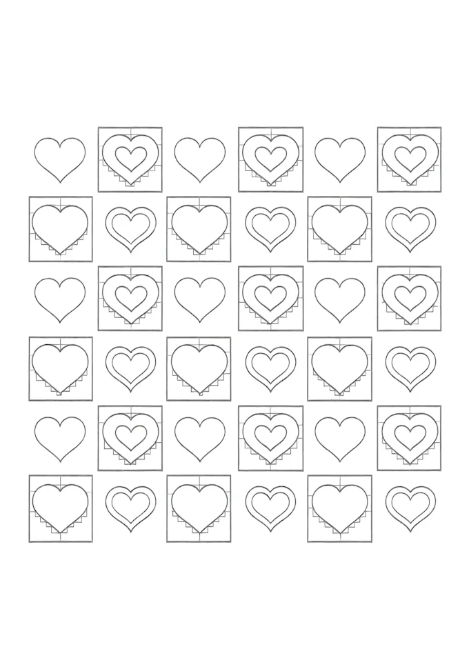 Heart Shapes on Checkered Background Coloring Design