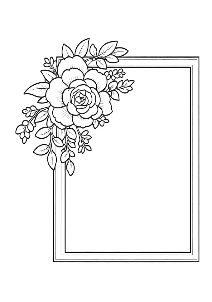 Intricate ornate frame with metal floral designs coloring page