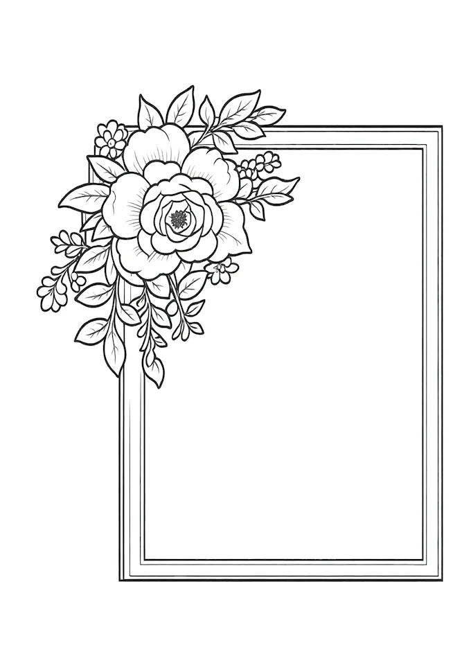 Ornate frame with metal-like floral designs coloring page