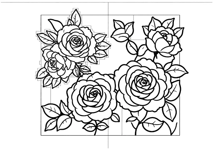 Elegant roses in a square frame coloring page