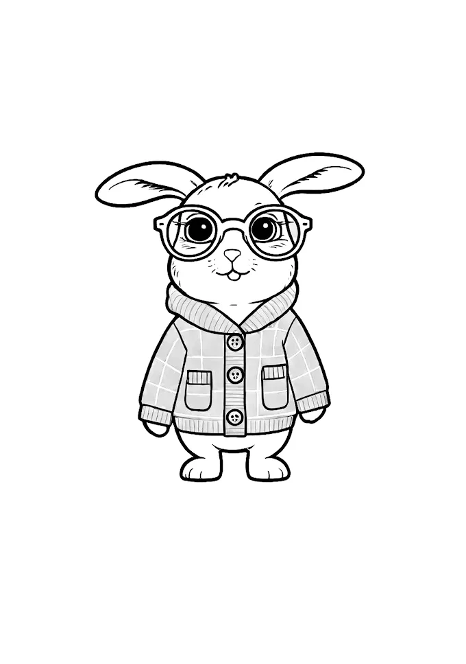 Stuffed Bunny with Glasses and Sweater Coloring Page