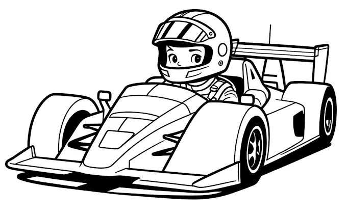 Race car with racer and helmet