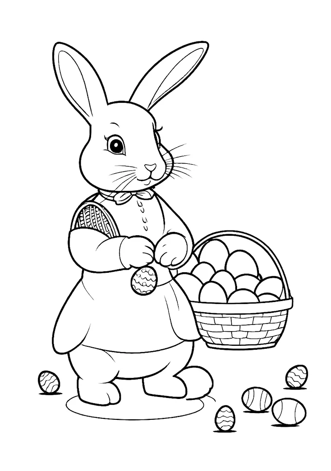 Easter bunny with egg basket festive coloring page
