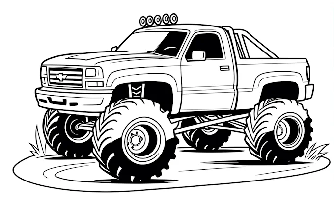 Monster truck on road, coloring page