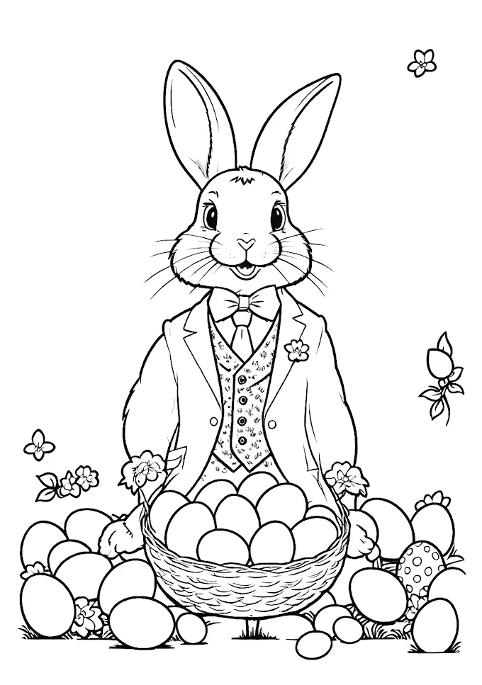 Elegant Rabbit with Gloves Holding Easter Eggs