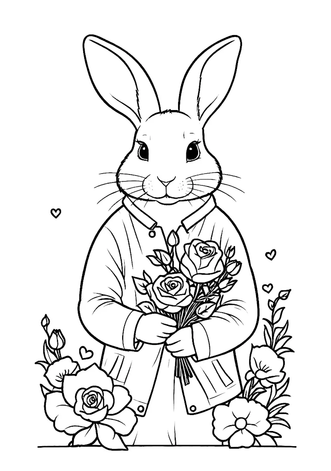 Rabbit with Overcoat and Flowers