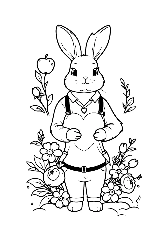 Bunny with Heart and Flowers