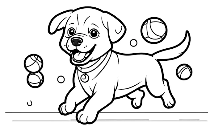 Dog running with ball in mouth, line art