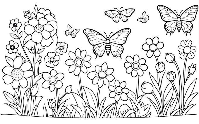 Butterflies and flowers in the grass
