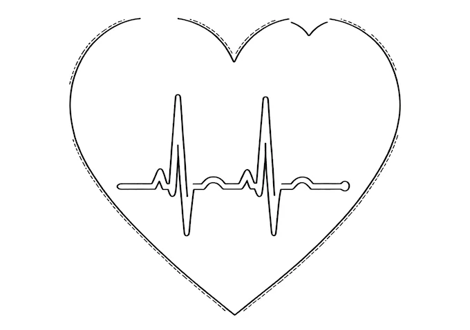 Heart-shaped EKG waveform artistic design coloring page