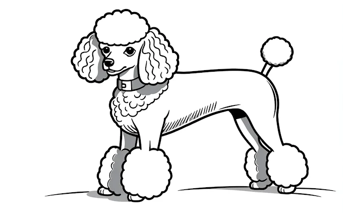 Cartoon-style poodle with unique features, furry art coloring page