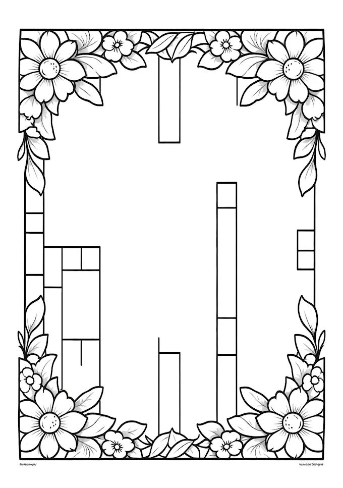 Floral tile pattern interior design coloring page