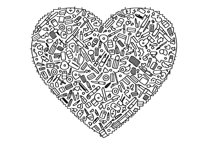 Heart made of weapons in stained glass style coloring page