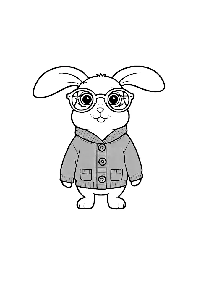 Stuffed Bunny with Glasses and Sweater Coloring Page