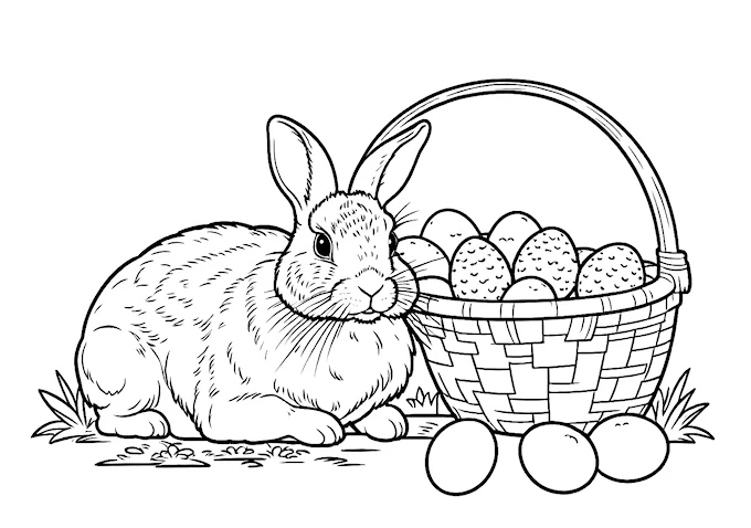 Rabbit Beside Egg Basket Coloring Page