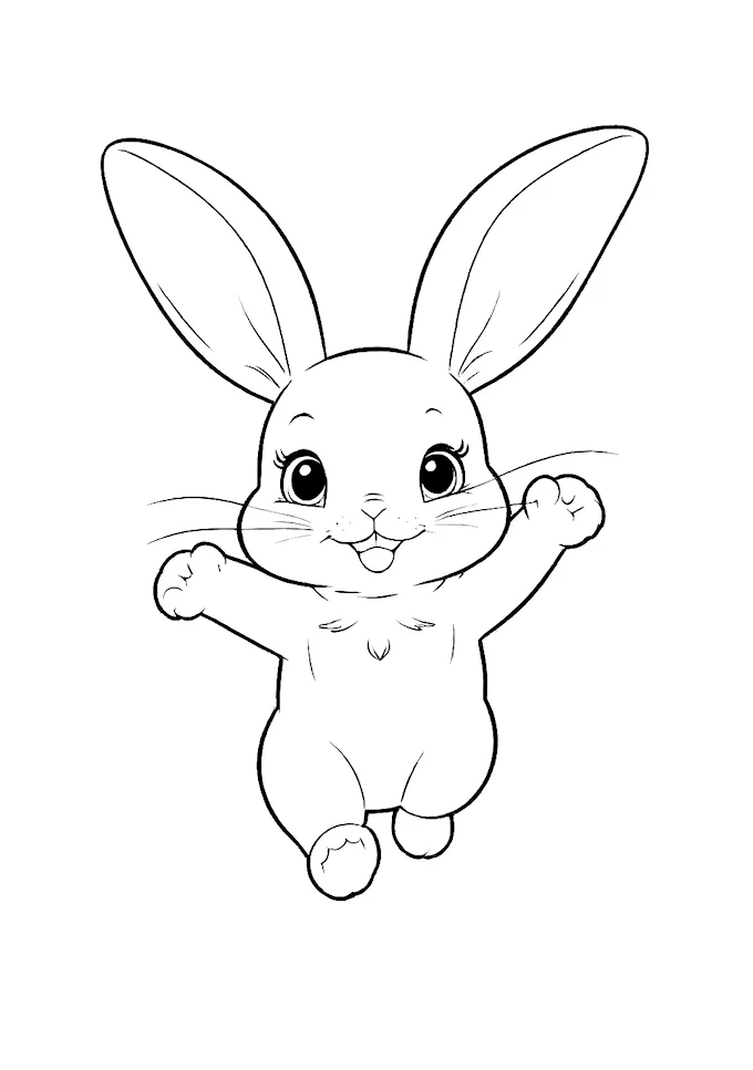 Surprised Cartoon White Rabbit Looking Upward Coloring Page
