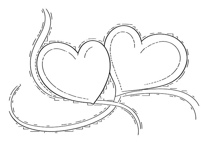 Overlapping hearts with silver accents coloring page