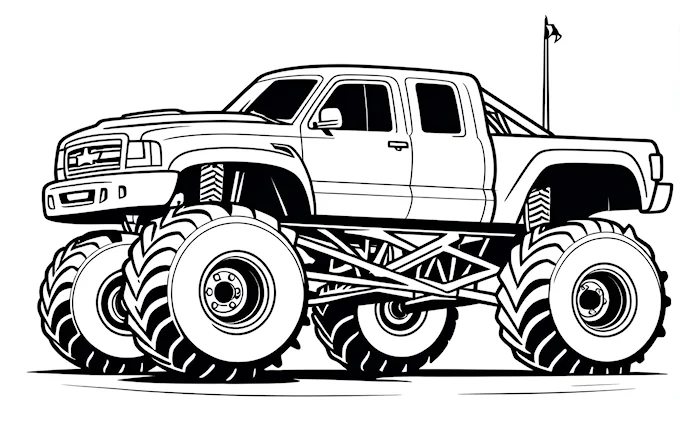 Monster truck with big tires, illustration by John Miller