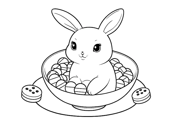 Artistic arrangement of bunny-shaped candies in white bowl